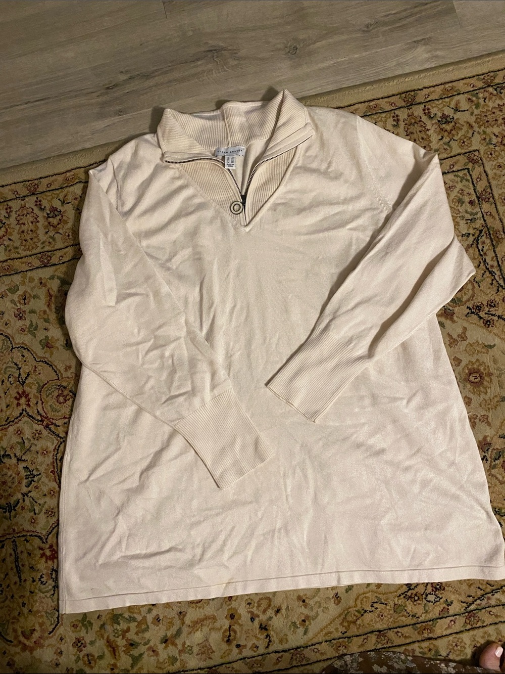NWOT Susan Graver Cream Ribbed Quarter-Zip Pullover